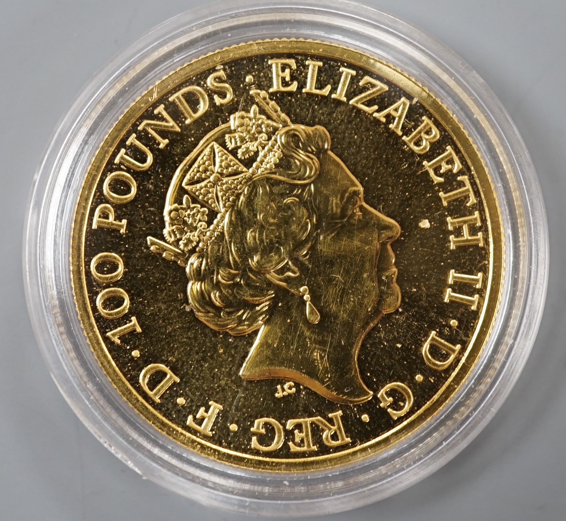 A QEII 2016 1oz. gold Lion of England £100 coin.